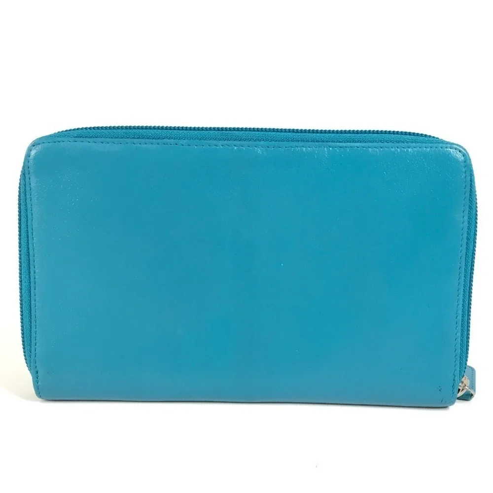 CHANEL Authentic Blue Leather Logo Wallet
